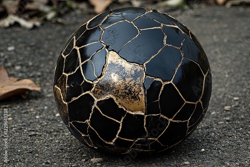 A shattered globe with fractures, representing the breakdown in global politics, economy, and society, illustrating the idea of worldwide collapse photo