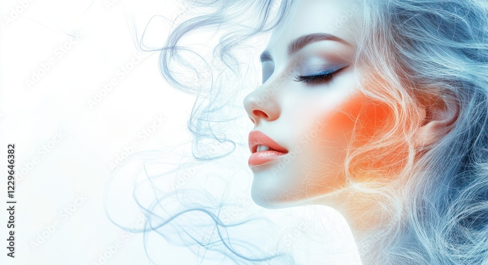 A close-up portrait of a beautiful woman with long white hair and make-up . Haircare, beauty and cosmetics concept. A close-up portrait of a beautiful woman with long white hair and make-up . Haircare, beauty and cosmetics concept.