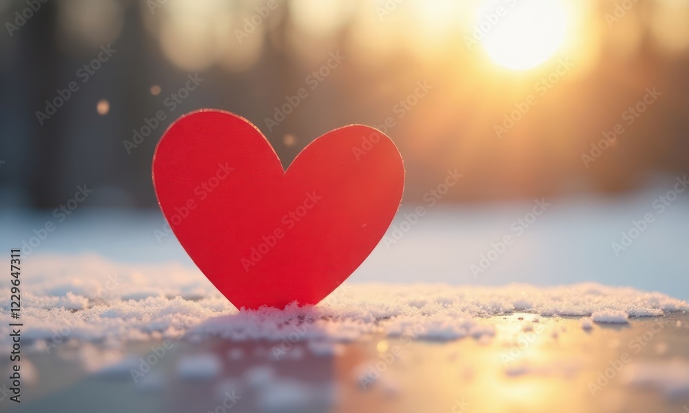 Paper red heart in the snow, copy space Paper red heart in the snow, copy space