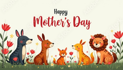 Vibrant Mother's Day Card Featuring Animated Animals and Flowers on Love Your Pet Day photo