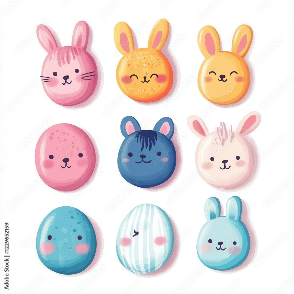 Cute Easter eggs with animal faces in colorful arrangement