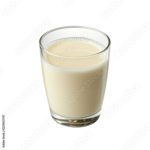 Glass of fresh soy milk isolated on a transparent background Healthy plantbased beverage, vegan milk alternative, dairyfree drink Concept of healthy eating, veganism, and lactosefree diet photo