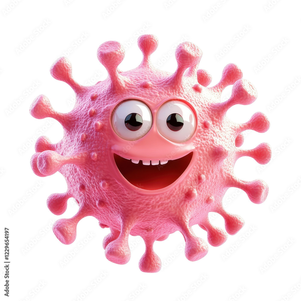 Naklejka premium Cute cartoon virus character with big eyes and a cheerful expression., isolated on a transparent background.