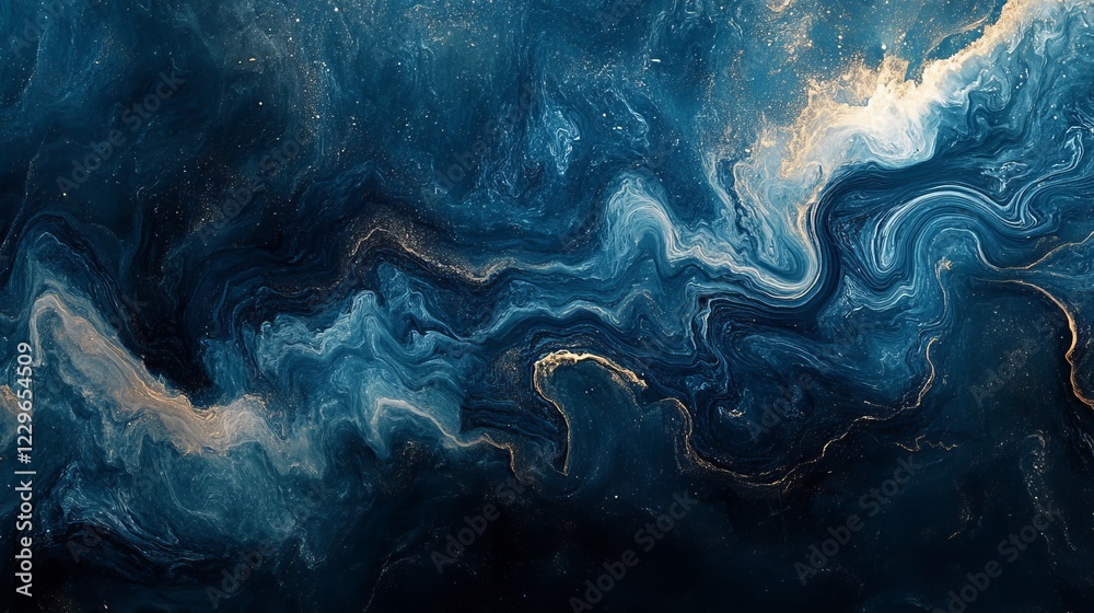 Obraz premium Vibrant Blue and Gold Abstract Painting with Dynamic Brush Strokes Creating a Sense of Movement and Emotion Inviting Viewers to Explore the Depths of Color and Artistic Expression