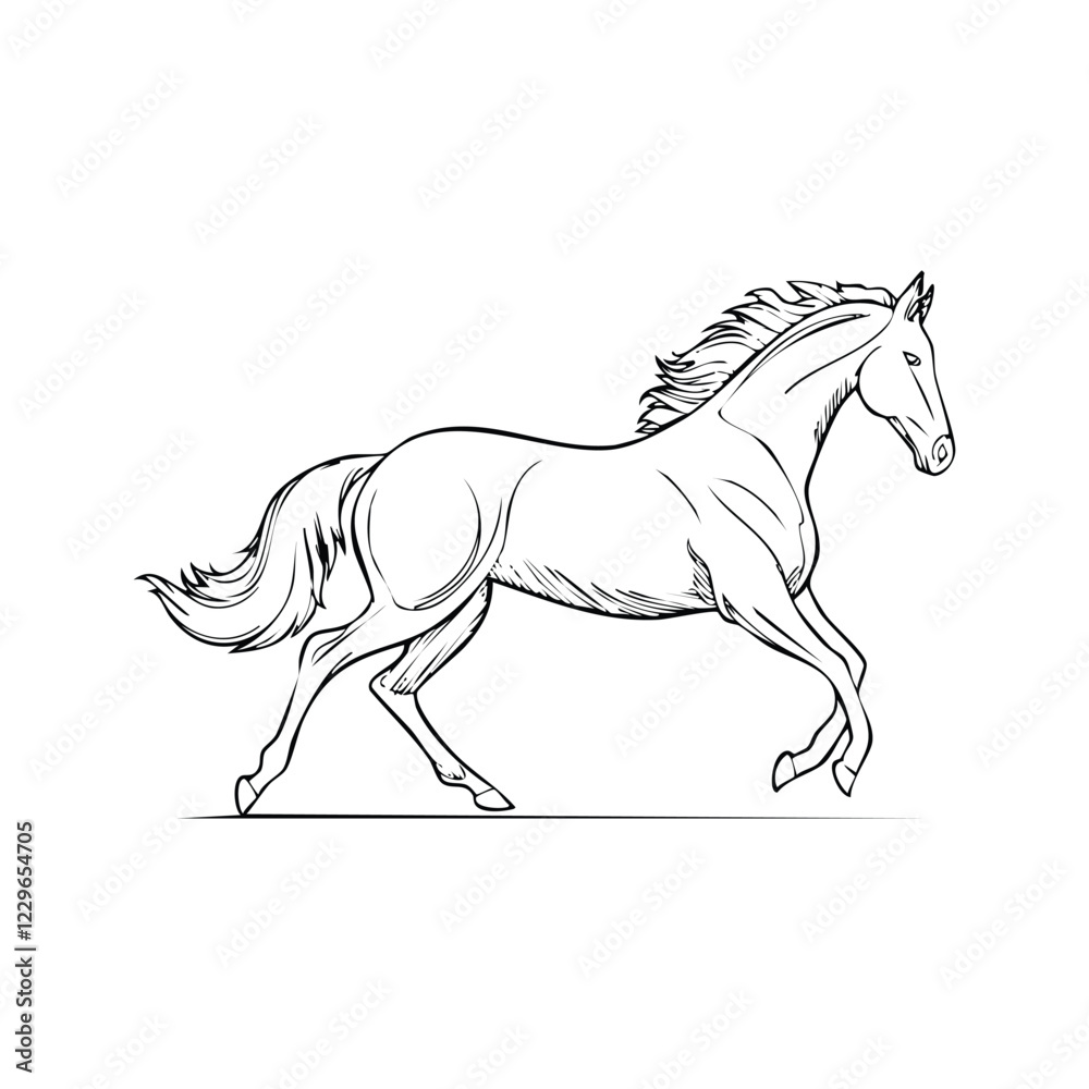 Fototapeta premium Horse Outline Vector, Elegant Horse Full Pose Side View - Vector Illustration with Transparent Background