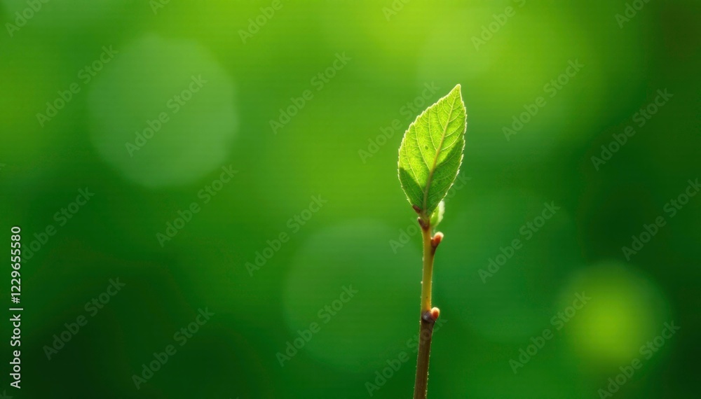 Tiny green leaves unfolding from the tip of a twig, plant life, small leaves Tiny green leaves unfolding from the tip of a twig, plant life, small leaves