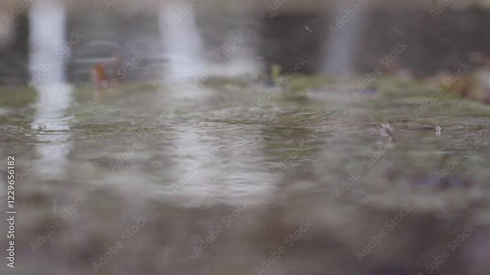 Slow motion rain dripping from Thatch roof of Briary lodge on a ground Slow motion rain dripping from Thatch roof of Briary lodge on a ground