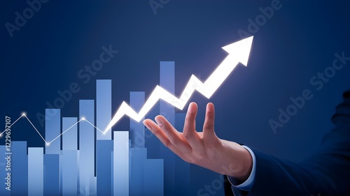 Futuristic Financial Growth Concept with Glowing Upward Arrow and Digital Data, Business Success and Technology Innovation