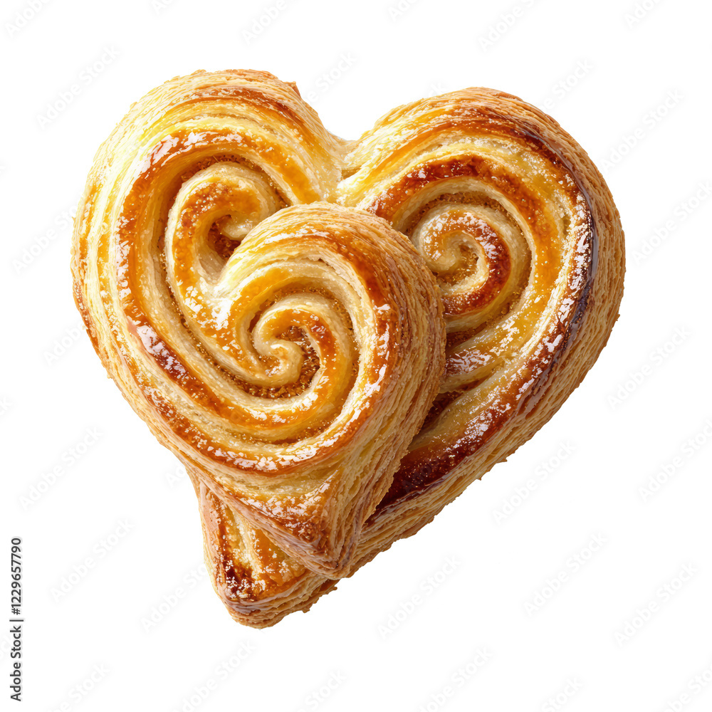 Golden Palmier Puff Pastry Cookies isolated on white background Golden Palmier Puff Pastry Cookies isolated on white background