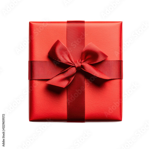 Red gift box with satin ribbon and bow on a transparent background, concept of celebration, present, and surprise for holidays or special occasions