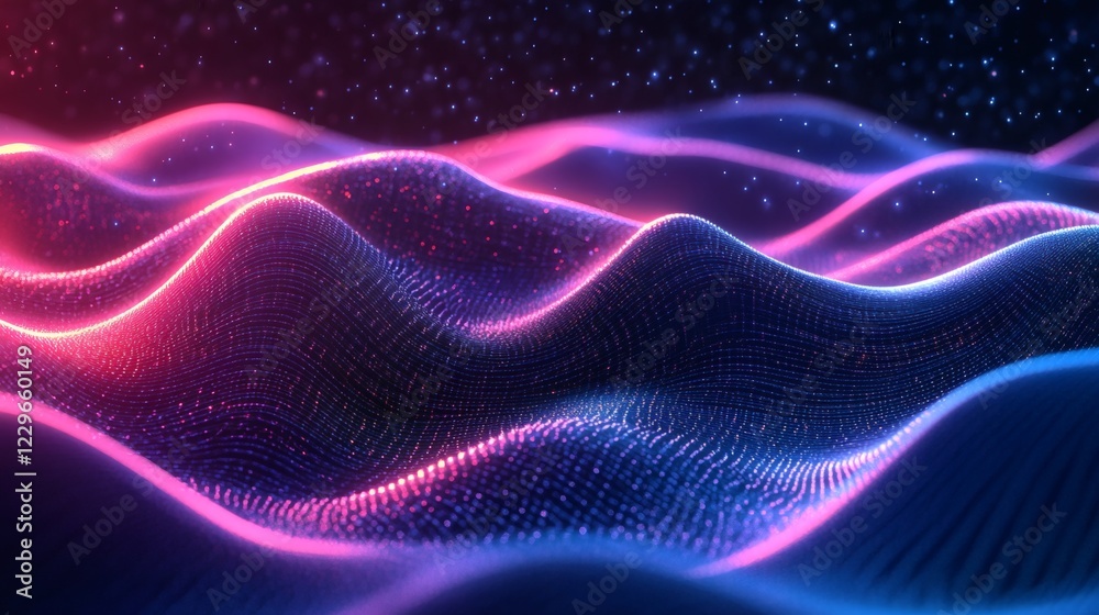 Digital blue pink neon lines with a geometric threedimensional design and abstract wave textures creating a vibrant and modern background Digital blue pink neon lines with a geometric threedimensional design and abstract wave textures creating a vibrant and modern background