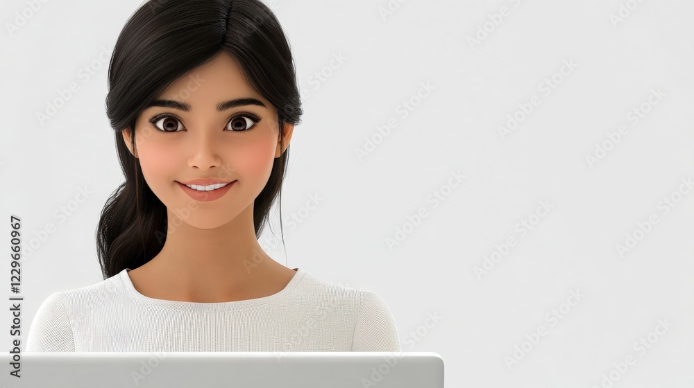 South Asian Woman Optimizing Digital Marketing Campaign on Computer Isolated Background South Asian Woman Optimizing Digital Marketing Campaign on Computer Isolated Background