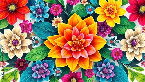 Watercolor Floral Pattern with Animal Motifs