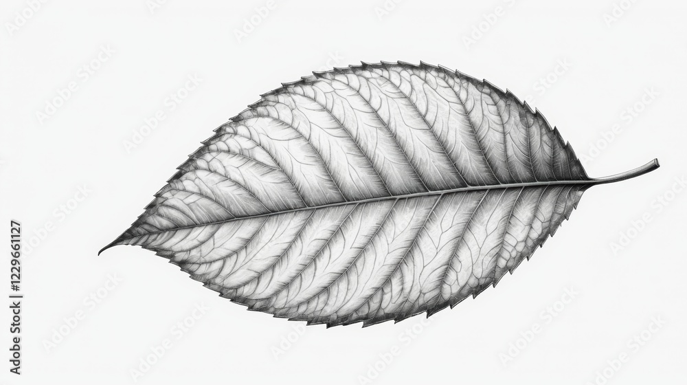 Realistic black and white detailed leaf pattern on a white background Realistic black and white detailed leaf pattern on a white background