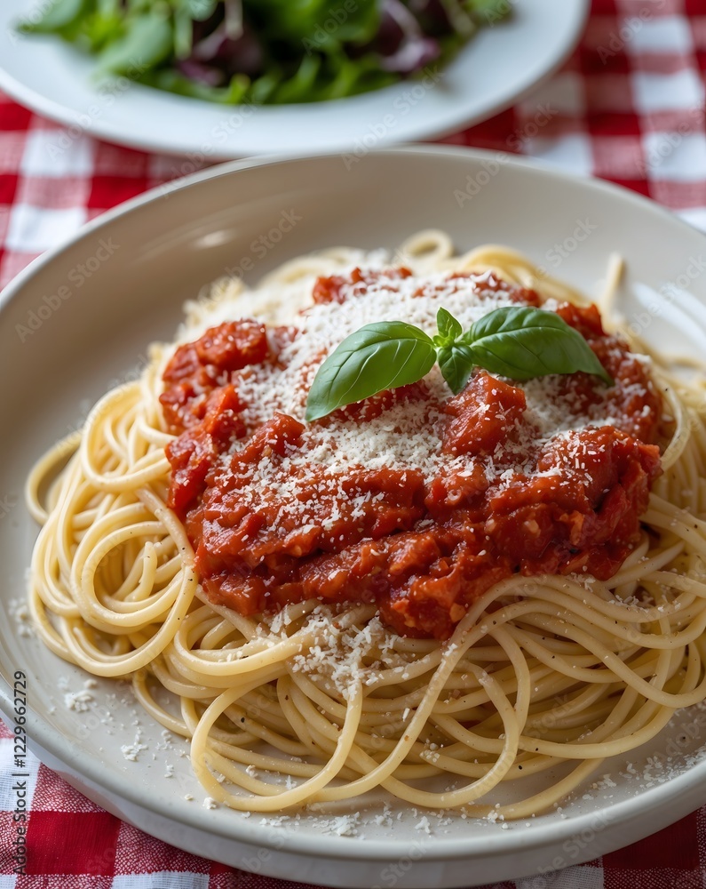 A plate of delicious spaghetti bolognese with meat sauce and fresh basil. Ai Generative. A plate of delicious spaghetti bolognese with meat sauce and fresh basil. Ai Generative.