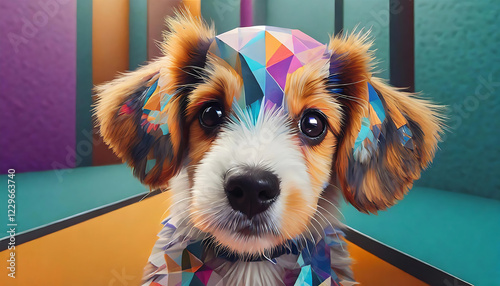  illustration of a cubist puppy dog, meticulously crafted photo