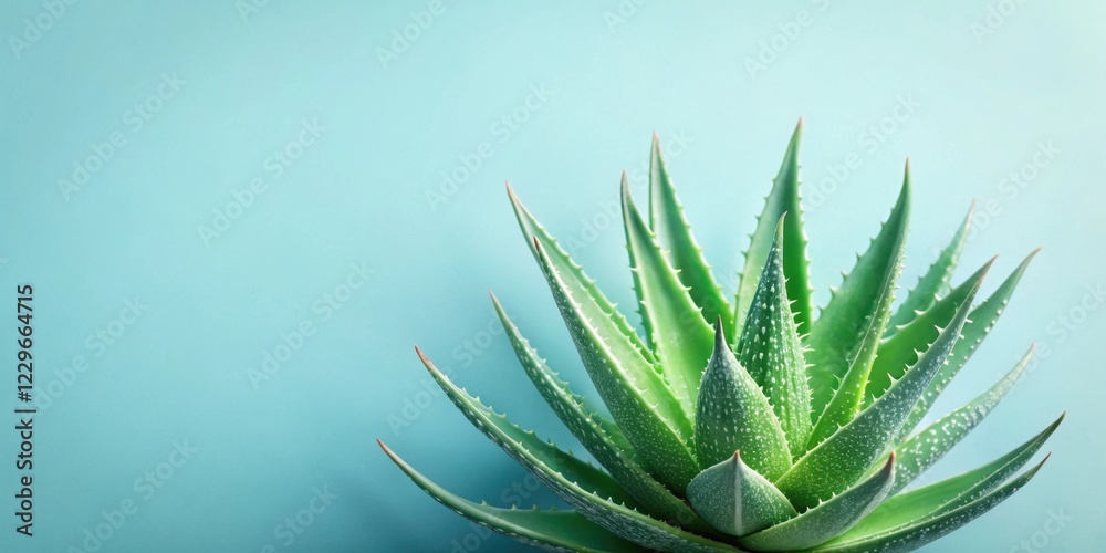 Fototapeta premium Serene Aloe Vera Plant on a Light Blue Background, a Symbol of Natural Beauty and Healing Properties