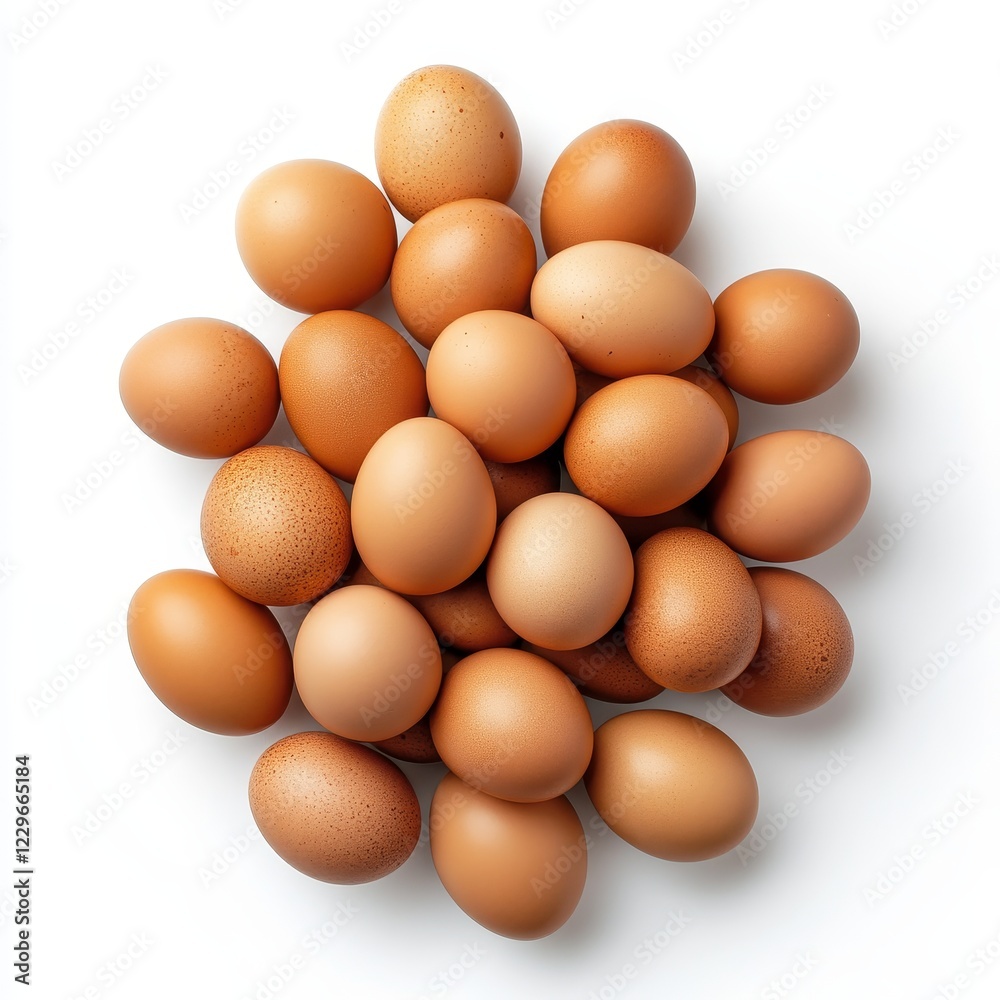 Fresh eggs isolated on a white background, carefully cut out for a clean, crisp, and simple presentation.