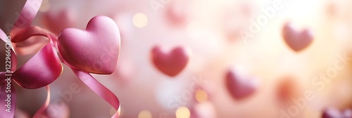 A romantic scene with floating pink hearts and a dreamy background for Valentine's Day