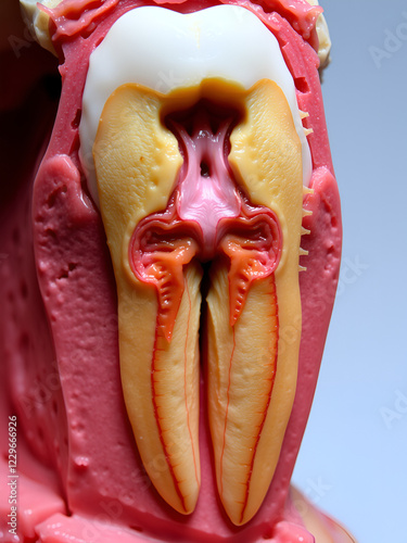 Anatomical intricacy: tooth structure, nerve, with a visible cartilaginous stage, detailed layers and components of a tooth, emphasizing the complex interplay of dental anatomy photo