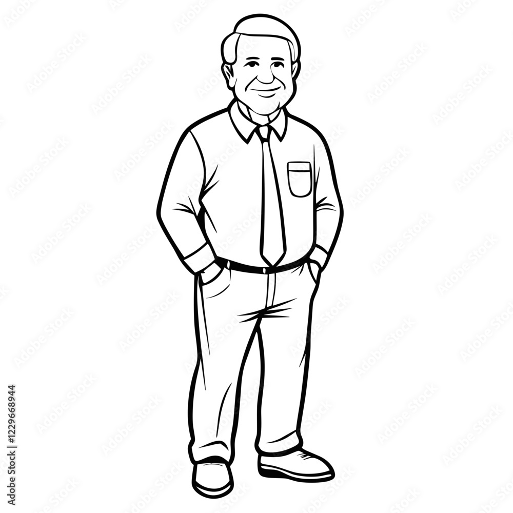 Line art illustration of a middle-aged businessman standing with a smile for professional designs
Line art illustration of a middle-aged businessman standing with a smile for professional designs