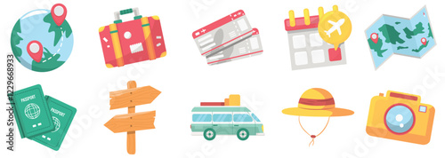 Elegant Travel Icons With Beautiful Flat Style