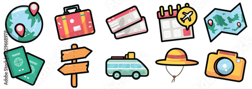 Elegant Travel Icons With Beautiful Filled Line Style
