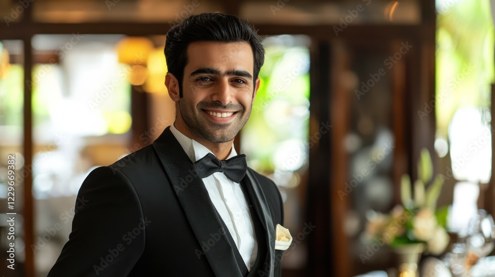 Fototapeta premium Restaurant Manager Ensuring Food Presentation and Table Setup