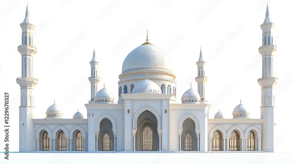 Fototapeta premium White mosque exterior, clear sky background, suitable for architectural visualization