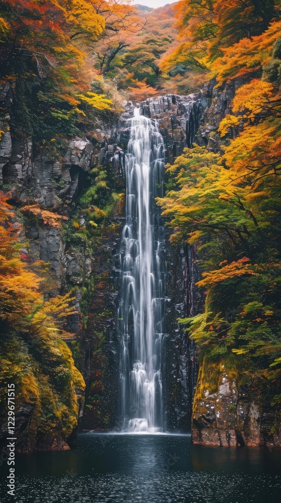 Fototapeta premium Amazing waterfall in wonderful autumn forest