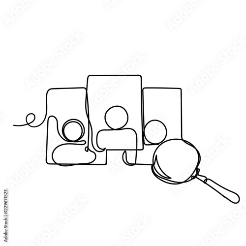 continuous line drawing employee person and magnifying glass symbol for human resource selection