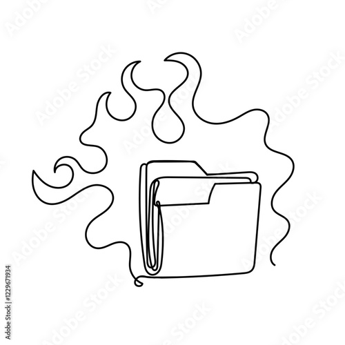 continuous line drawing folder burning with fire