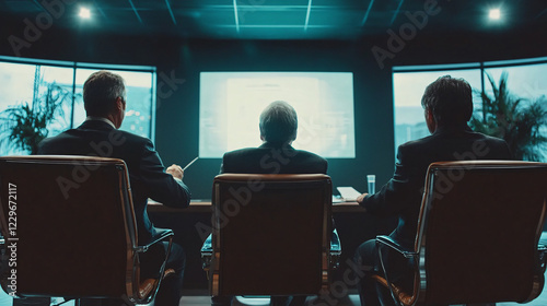 Business Executives in Meeting Reviewing Presentation