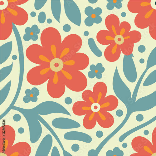 Abstract wildflower pattern. Blooming spring red,blue and off white flowers in elegant. Flowers in pastel colors.eps 10.