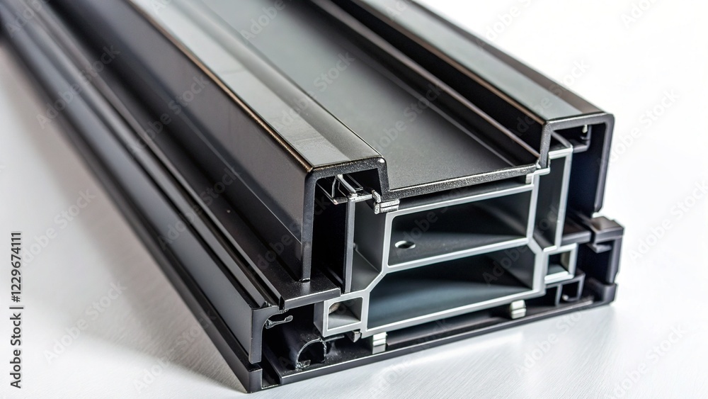 High-Resolution UPVC Profile on White Background - Black Color Detail High-Resolution UPVC Profile on White Background - Black Color Detail