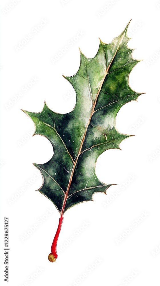 Fototapeta premium Watercolor Holly Leaf Illustration Botanical Art Print