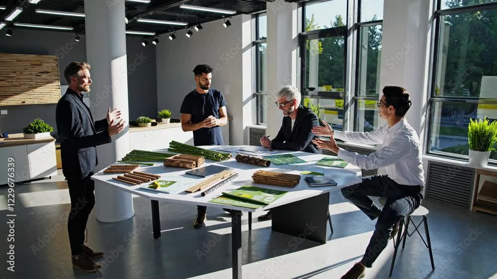 Team collaborates on innovative design ideas in a modern workspace