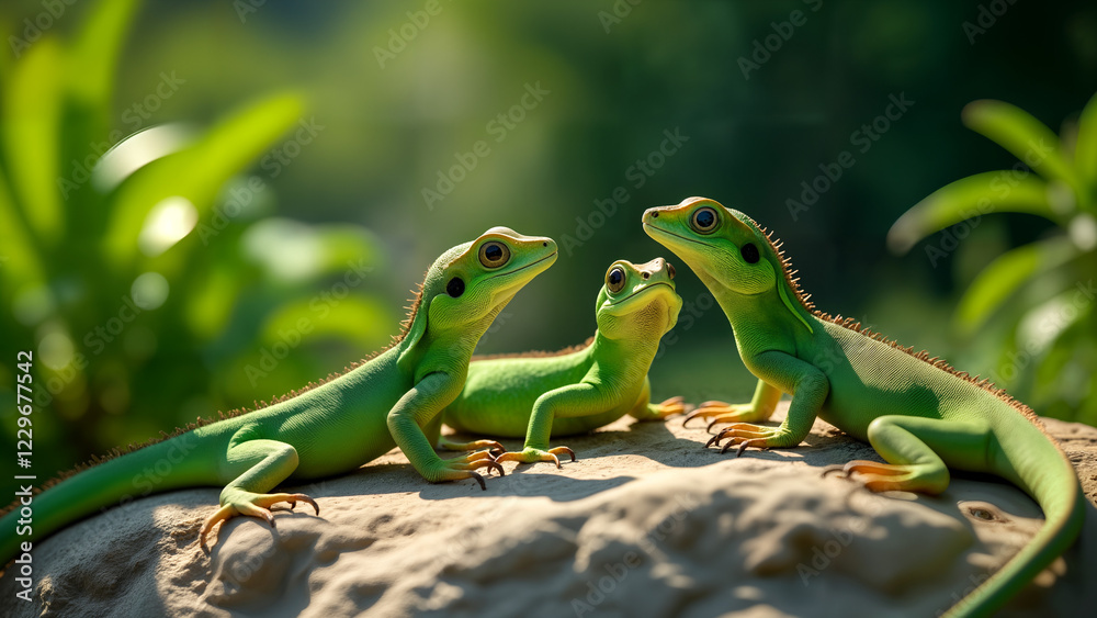 Fototapeta premium Green Basilisk Resting in Nature