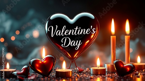 Valentines day text on a heart at candles background