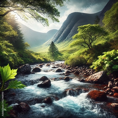 Highland Stream by green foliage