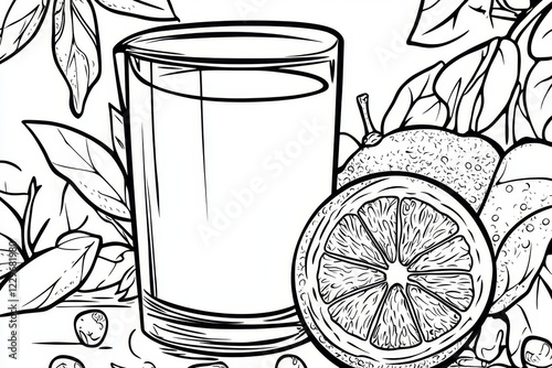 Refreshing Black and White Juice and Orange Illustration photo