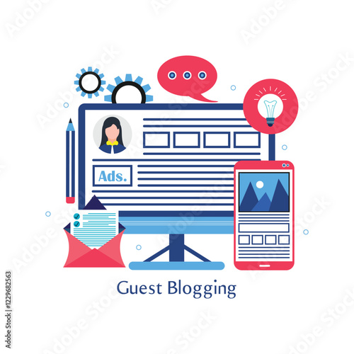 Concept of guest blogging, commercial blog posting and copywriting, content marketing strategy