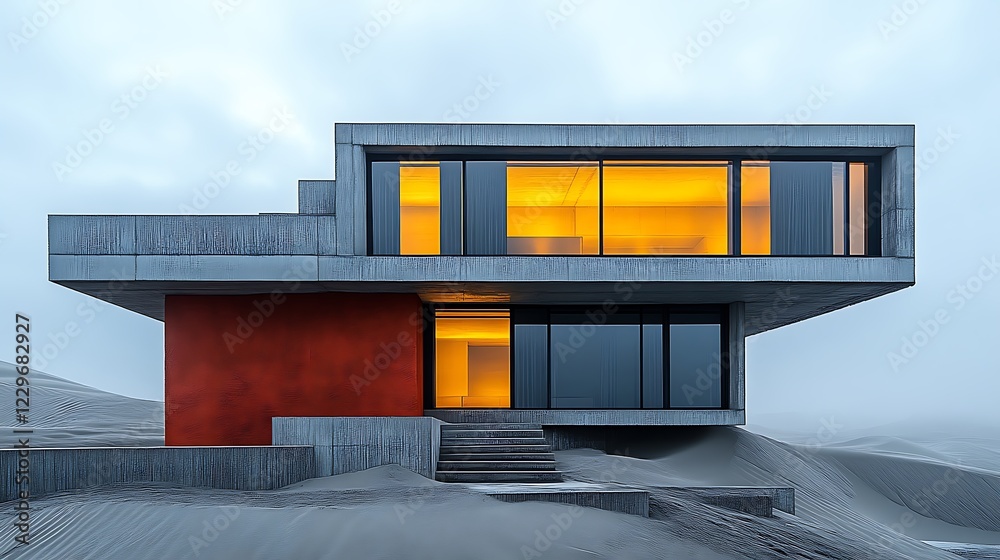 Modern Desert House Illuminated Interior Warm Lighting Modern Desert House Illuminated Interior Warm Lighting