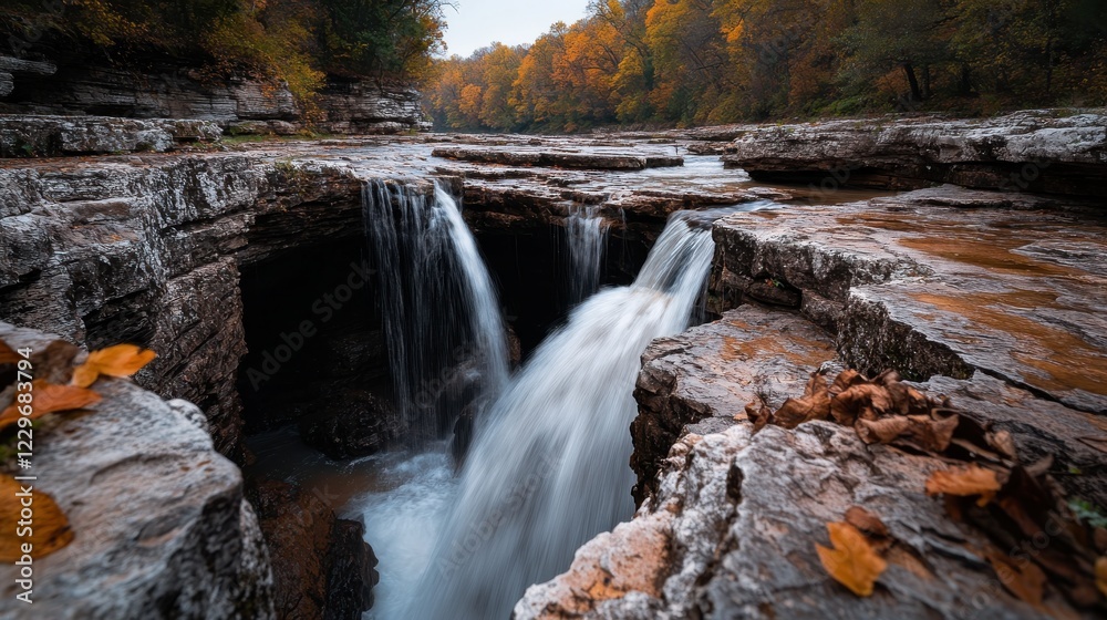 Fototapeta premium A powerful waterfall cascading into a rocky pool below.
