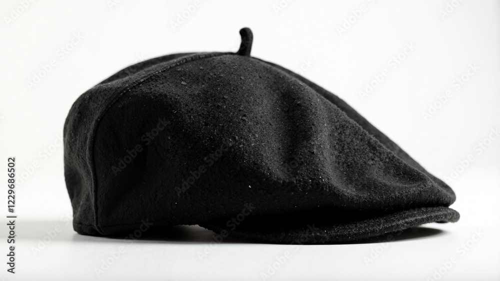Classic Black French Beret on White Background for Fashion Editorials, Accessory Catalogs, and Parisian-Style Lifestyle Blogs Classic Black French Beret on White Background for Fashion Editorials, Accessory Catalogs, and Parisian-Style Lifestyle Blogs