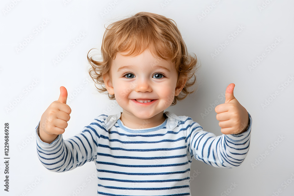 Portrait of cute smiling child toddler gives a thumbs up isolated on white background Portrait of cute smiling child toddler gives a thumbs up isolated on white background