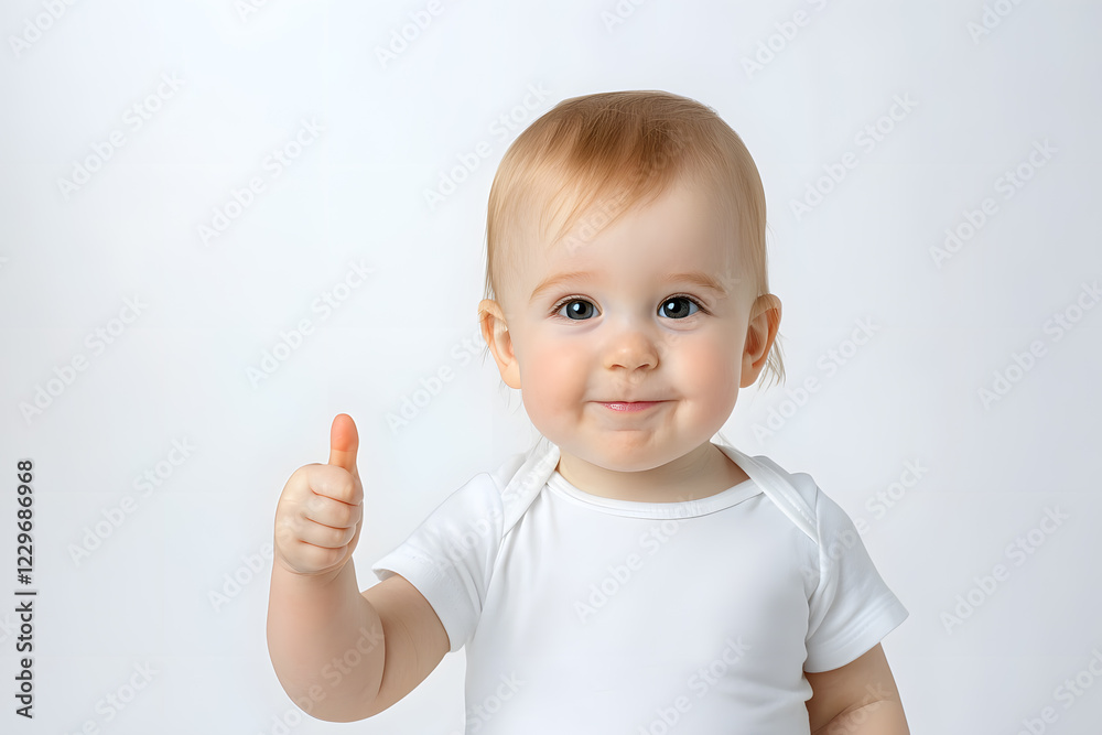 Portrait of cute smiling child toddler gives a thumbs up isolated on white background Portrait of cute smiling child toddler gives a thumbs up isolated on white background
