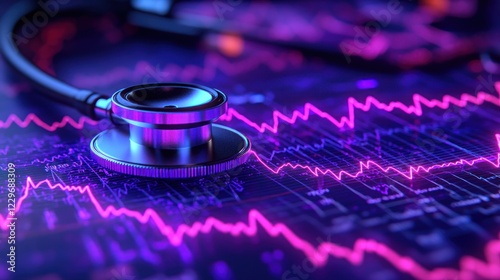 Stethoscope on vibrant financial graph; healthcare finance concept.