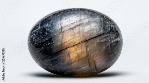 Dark Gray and Yellow Brown Polished Gemstone on White Background photo