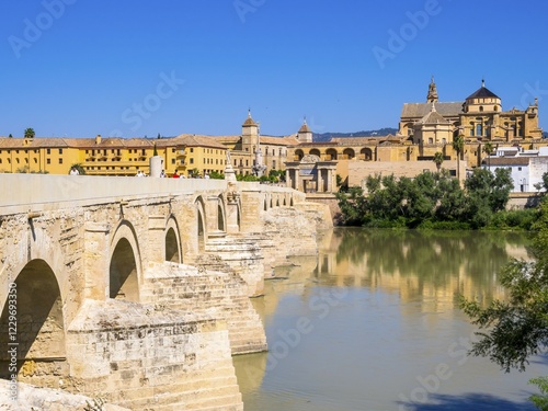 Roman bridge, Puente Romano over the Rio Guadalquivir, Mezquita Cathedral, Cordoba province, Andalucía, Spain, Europe photo